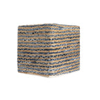 18" Beige and Blue Cotton And Jute Striped Pouf Ottoman