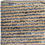 18" Beige and Blue Cotton And Jute Striped Pouf Ottoman