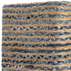 18" Beige and Blue Cotton And Jute Striped Pouf Ottoman