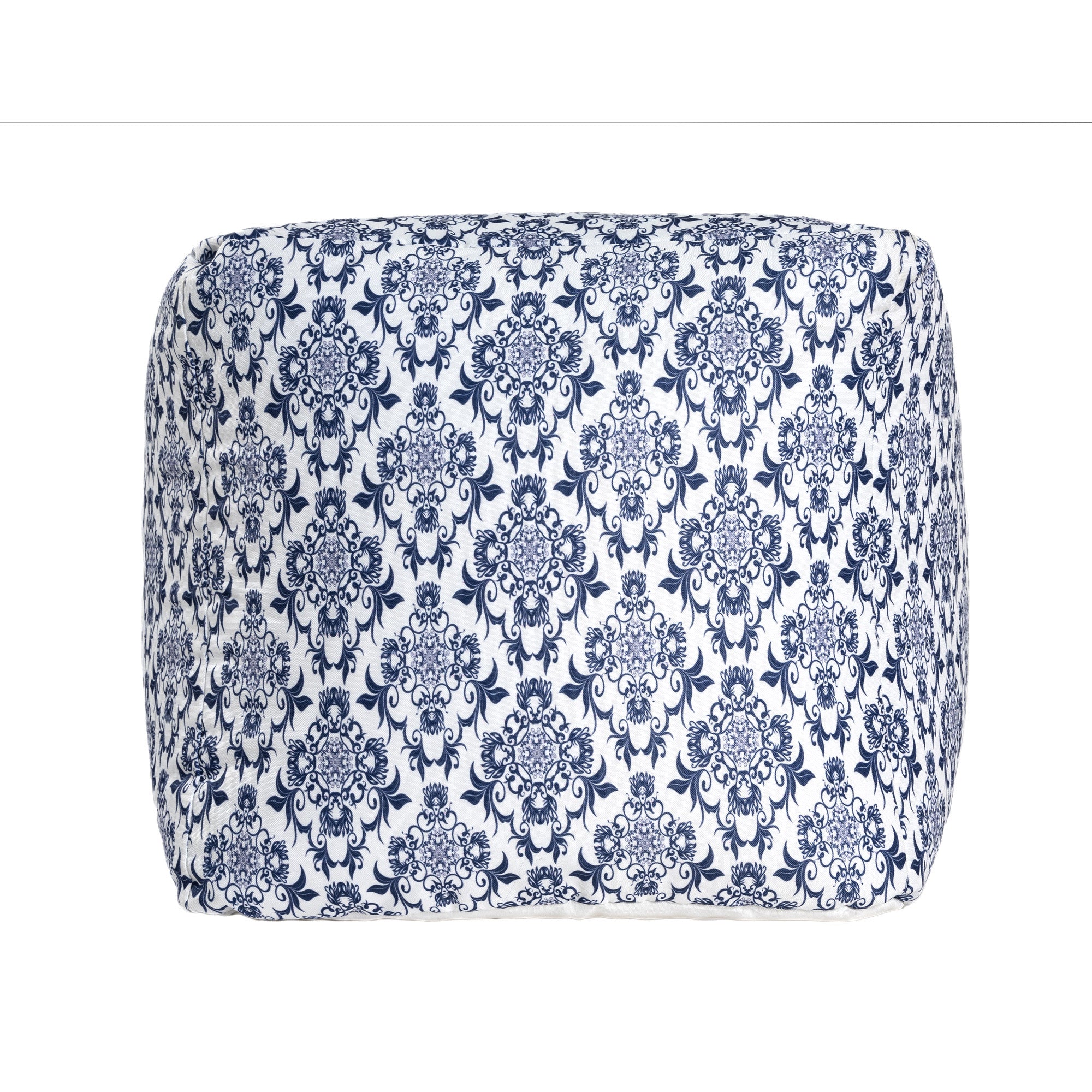 18" Blue and White Upholstered Floral Pouf Ottoman