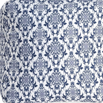 18" Blue and White Upholstered Floral Pouf Ottoman
