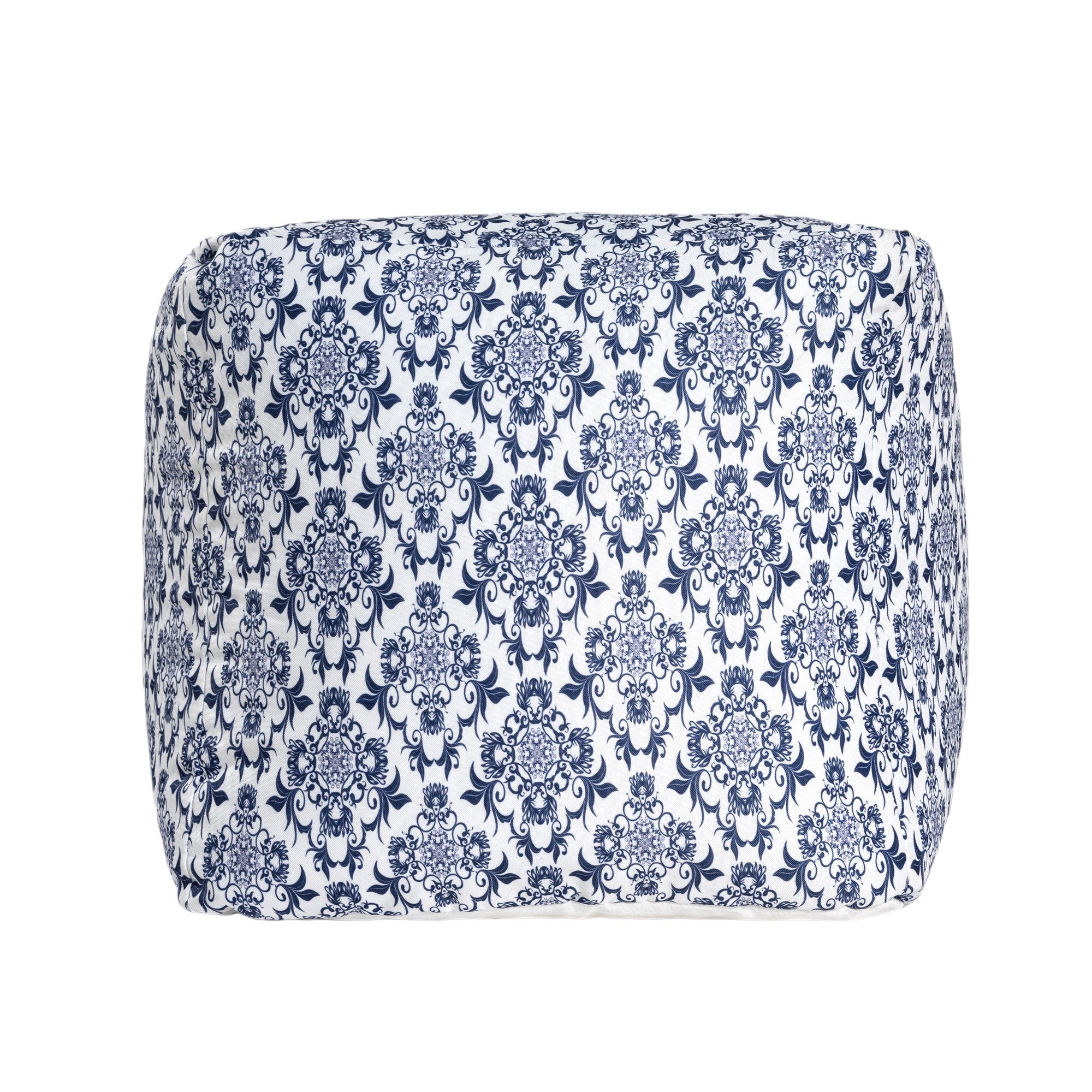 18" Blue and White Upholstered Floral Pouf Ottoman