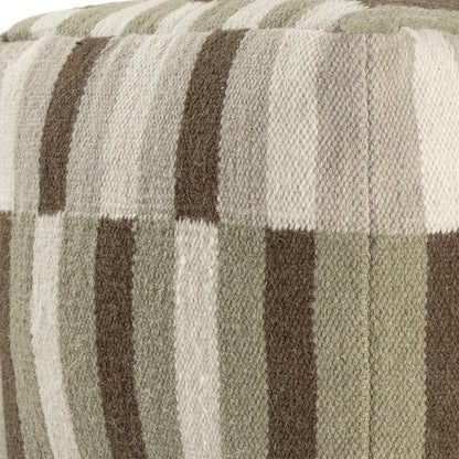 18" Brown Ivory And Khaki Brown Woven Geometric Pouf Ottoman