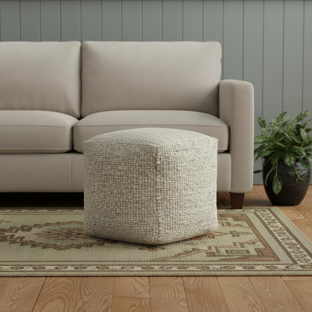 18" Ivory Upholstery Striped Pouf Ottoman