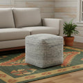 18" Ivory Upholstery Striped Pouf Ottoman