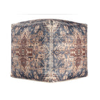 18" Navy Blue and Terra Cotta Upholstered Medallion Pouf Ottoman