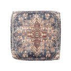 18" Navy Blue and Terra Cotta Upholstered Medallion Pouf Ottoman