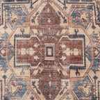 18" Navy Blue and Terra Cotta Upholstered Medallion Pouf Ottoman