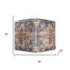 18" Navy Blue and Terra Cotta Upholstered Medallion Pouf Ottoman