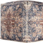 18" Navy Blue and Terra Cotta Upholstered Medallion Pouf Ottoman
