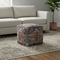 18" Navy Blue and Terra Cotta Upholstered Medallion Pouf Ottoman
