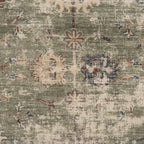 18" Ivory and Sage Upholstered Medallion Pouf Ottoman