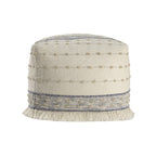 18" Ivory and Navy Blue Cotton And Wool Striped Pouf Ottoman