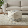 18" Ivory and Navy Blue Cotton And Wool Striped Pouf Ottoman