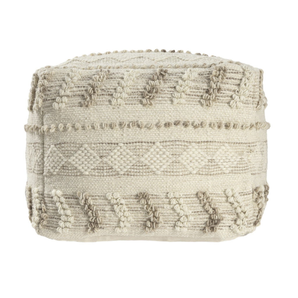 18" Ivory and Natural Cotton And Wool Striped Pouf Ottoman
