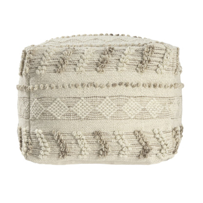 18" Ivory and Natural Cotton And Wool Striped Pouf Ottoman