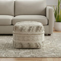 18" Ivory and Natural Cotton And Wool Striped Pouf Ottoman