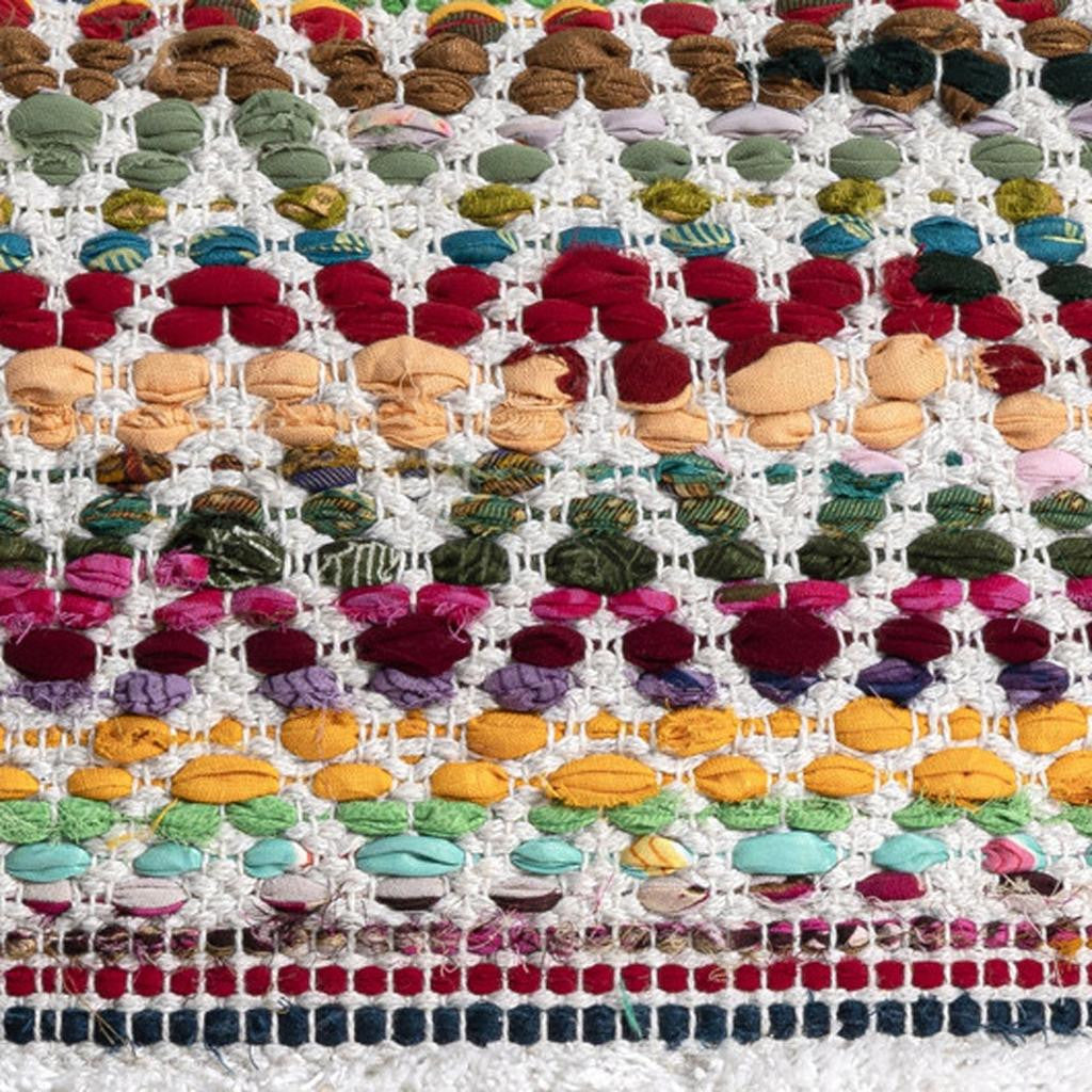 18" Natural And Rainbow Cotton Blend Chevron Pouf Ottoman