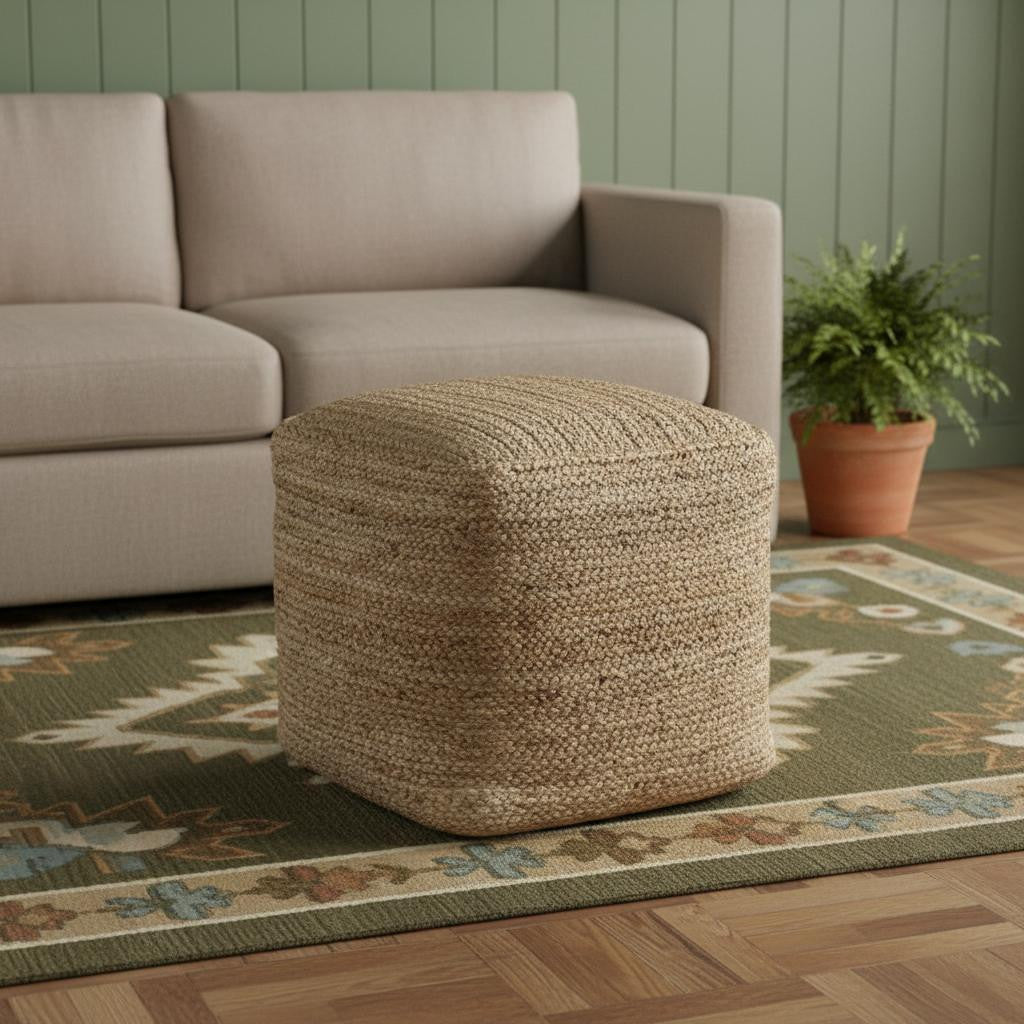 18" Beige Upholstery Pouf Ottoman