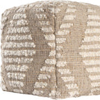 18" Ivory and Natural Cotton Jute And Wool Geometric Cube Pouf Ottoman