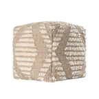 18" Ivory and Natural Cotton Jute And Wool Geometric Cube Pouf Ottoman