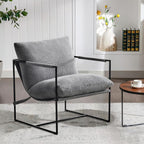 35" Gray and Black Boucle And Metal Sling Arm Chair
