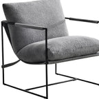 35" Gray and Black Boucle And Metal Sling Arm Chair