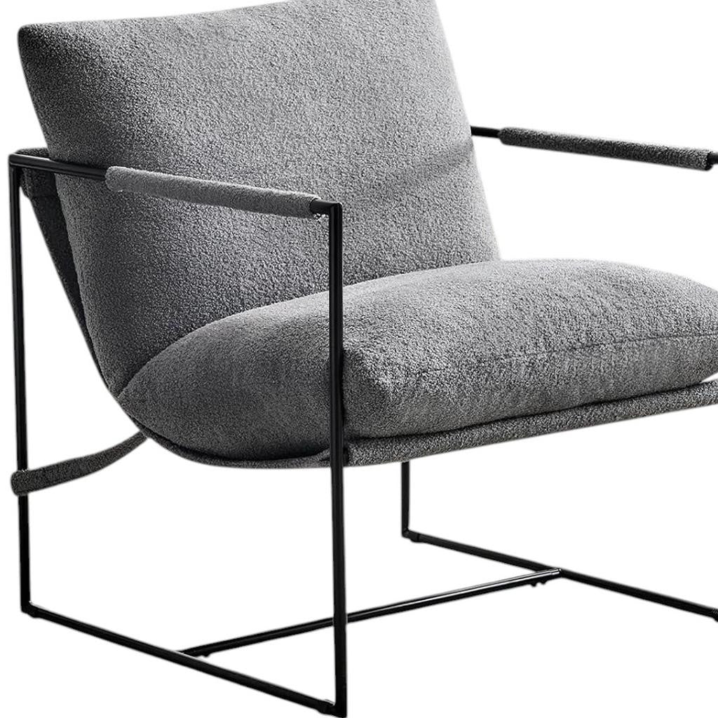 35" Gray and Black Boucle And Metal Sling Arm Chair