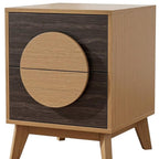 21" Oak And Dark Brown Solid Wood Square Two Drawer Nightstand