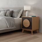 Set of Two 21" Oak And Dark Brown Solid Wood Square Two Drawer Nightstands