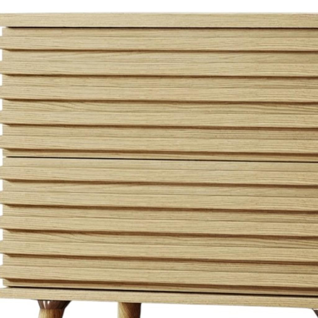 23" Natural Solid Wood Ribbed Texture Two Drawer Nightstand