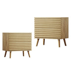 Set of Two 23" Natural Solid Wood Ribbed Texture Two Drawer Nightstand