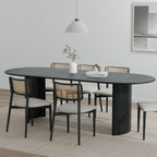 79" Black Solid Wood Mirrored Double Pedestal Base Oval Dining Table