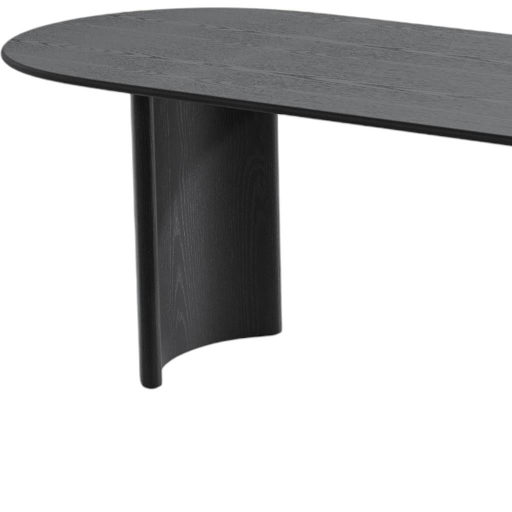 79" Black Solid Wood Mirrored Double Pedestal Base Oval Dining Table