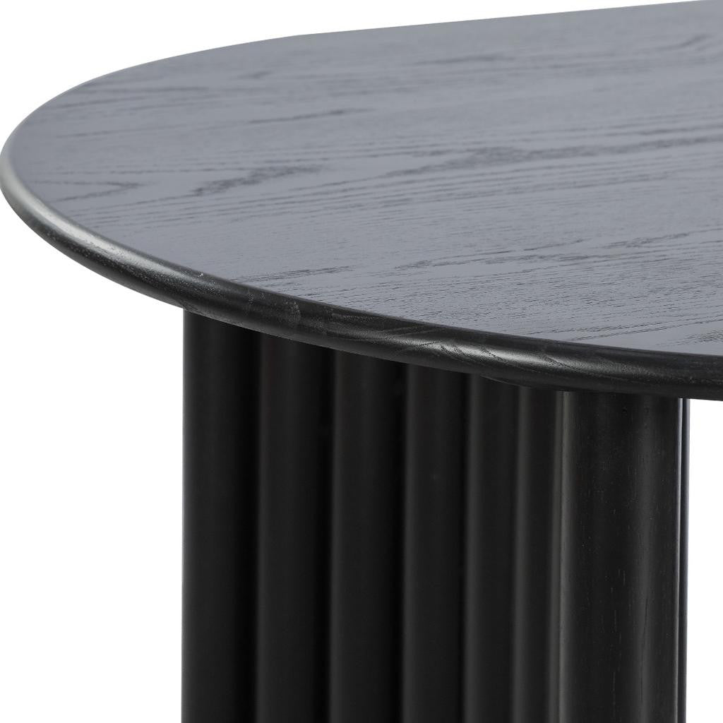 79" Black Solid Wood Mirrored Double Pedestal Base Oval Dining Table