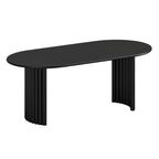 79" Black Solid Wood Mirrored Double Pedestal Base Oval Dining Table