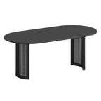79" Black Solid Wood Mirrored Double Pedestal Base Oval Dining Table