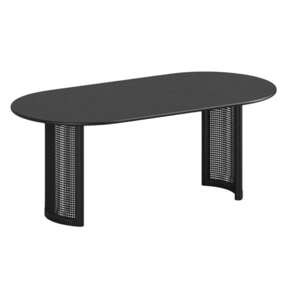 79" Black Solid Wood Mirrored Double Pedestal Base Oval Dining Table