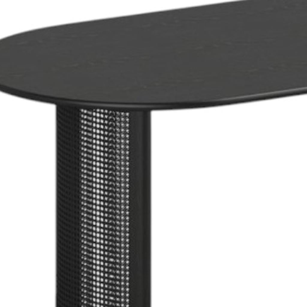 79" Black Solid Wood Mirrored Double Pedestal Base Oval Dining Table