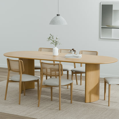 79" Natural Solid Wood Mirrored Double Pedestal Base Oval Dining Table