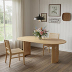 79" Natural Solid Wood Mirrored Double Pedestal Base Oval Dining Table