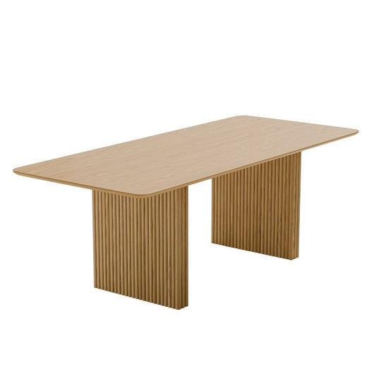 79" Natural Solid Wood Mirrored Double Pedestal Base Dining Table