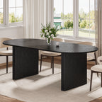 79" Black Solid Wood Mirrored Double Pedestal Base Oval Dining Table
