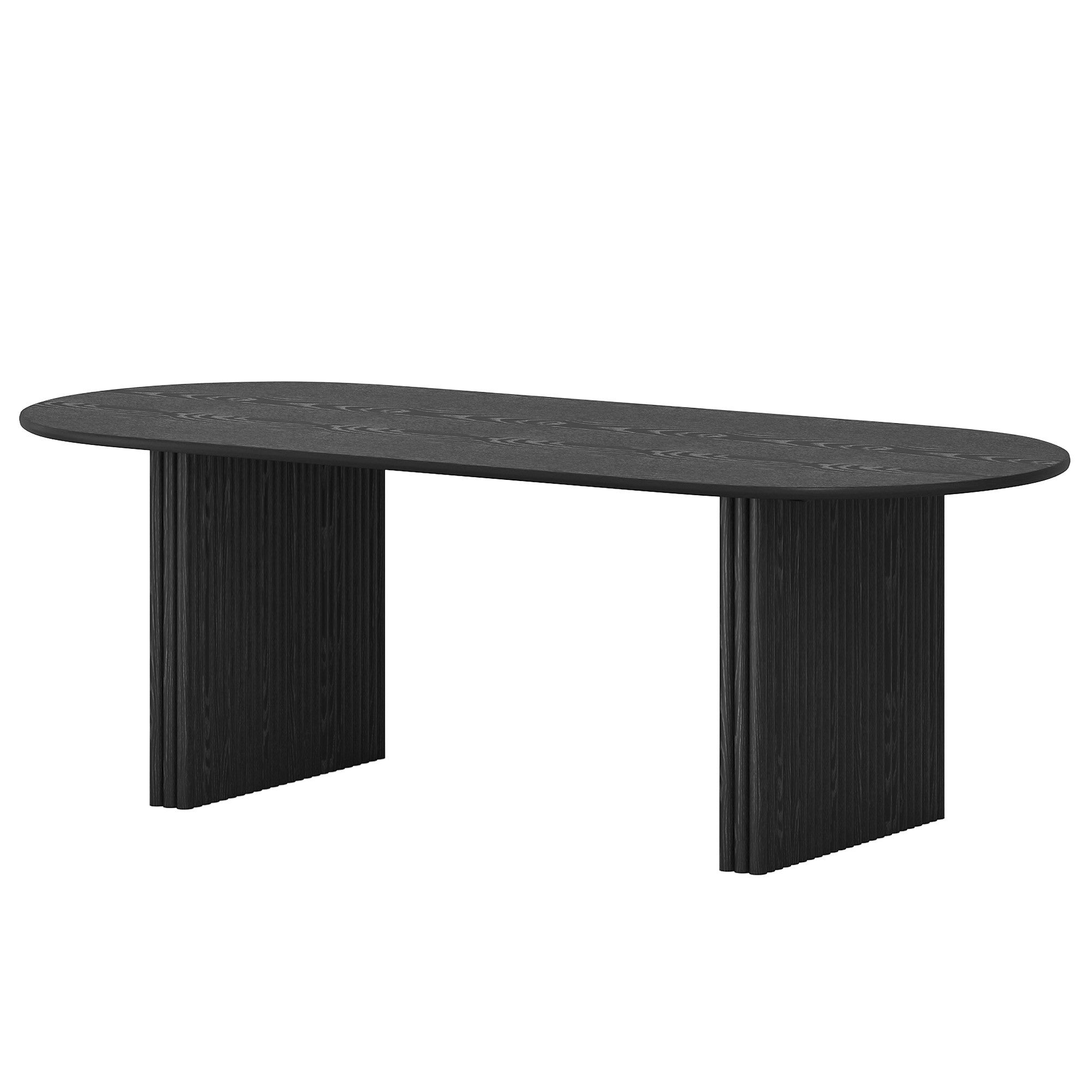 79" Black Solid Wood Mirrored Double Pedestal Base Oval Dining Table