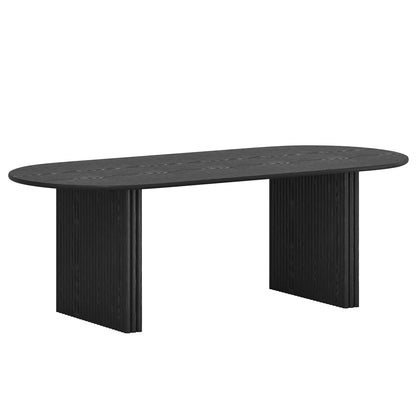 79" Black Solid Wood Mirrored Double Pedestal Base Oval Dining Table
