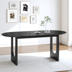 79" Black Solid Wood Mirrored Double Pedestal Base Oval Dining Table