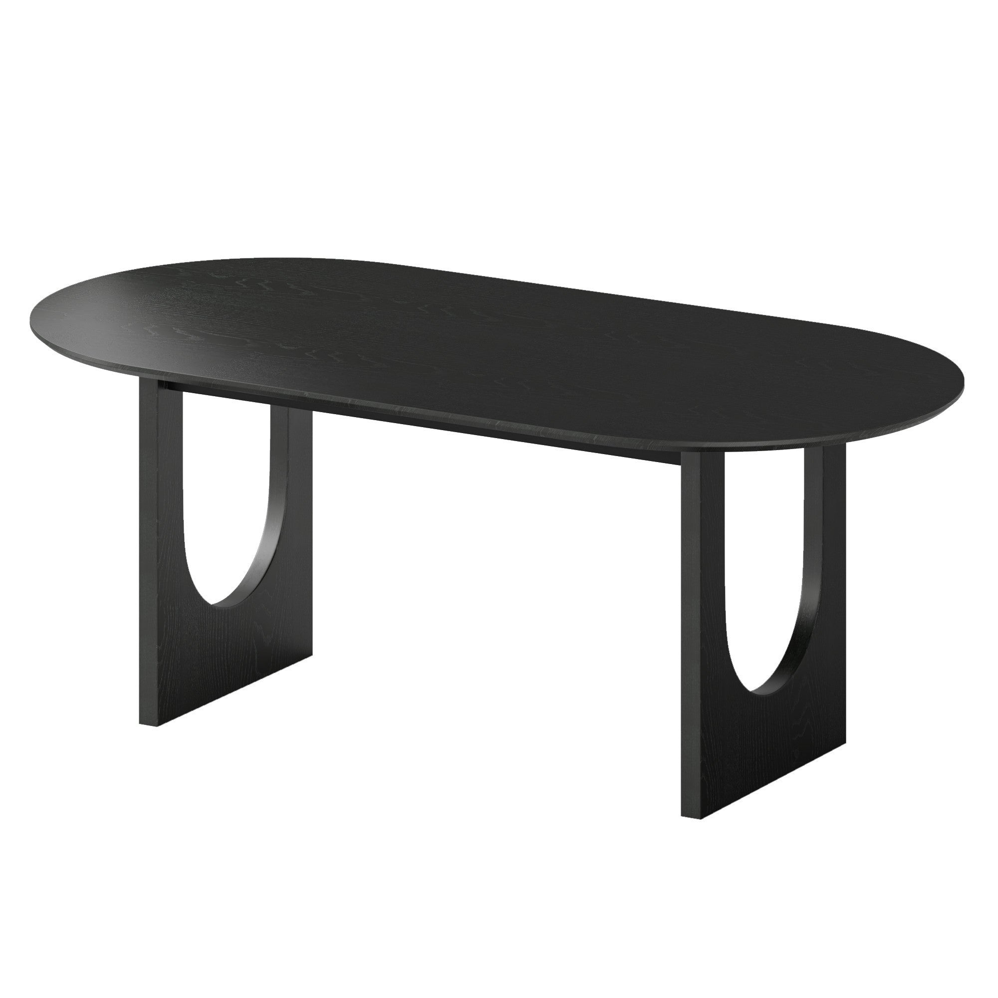 79" Black Solid Wood Mirrored Double Pedestal Base Oval Dining Table