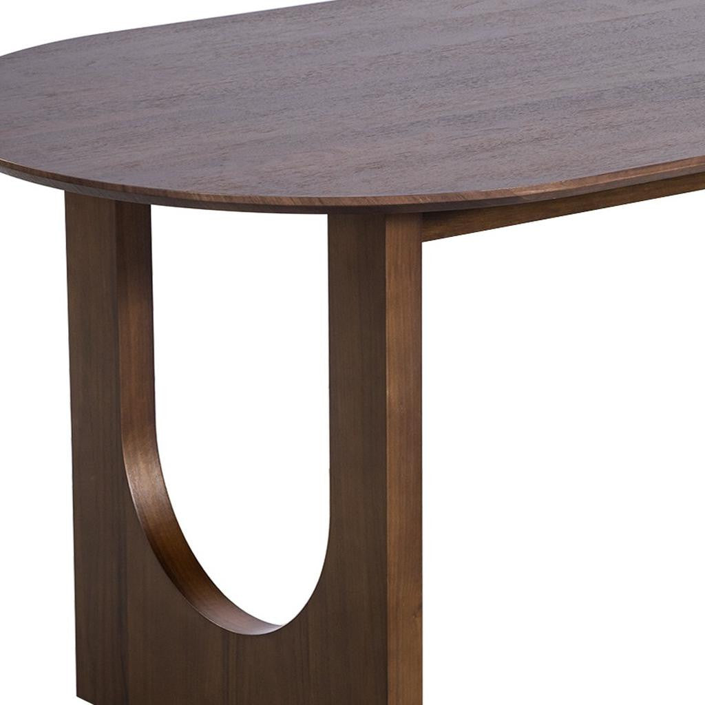 79" Walnut Solid Wood Mirrored Double Pedestal Base Oval Dining Table