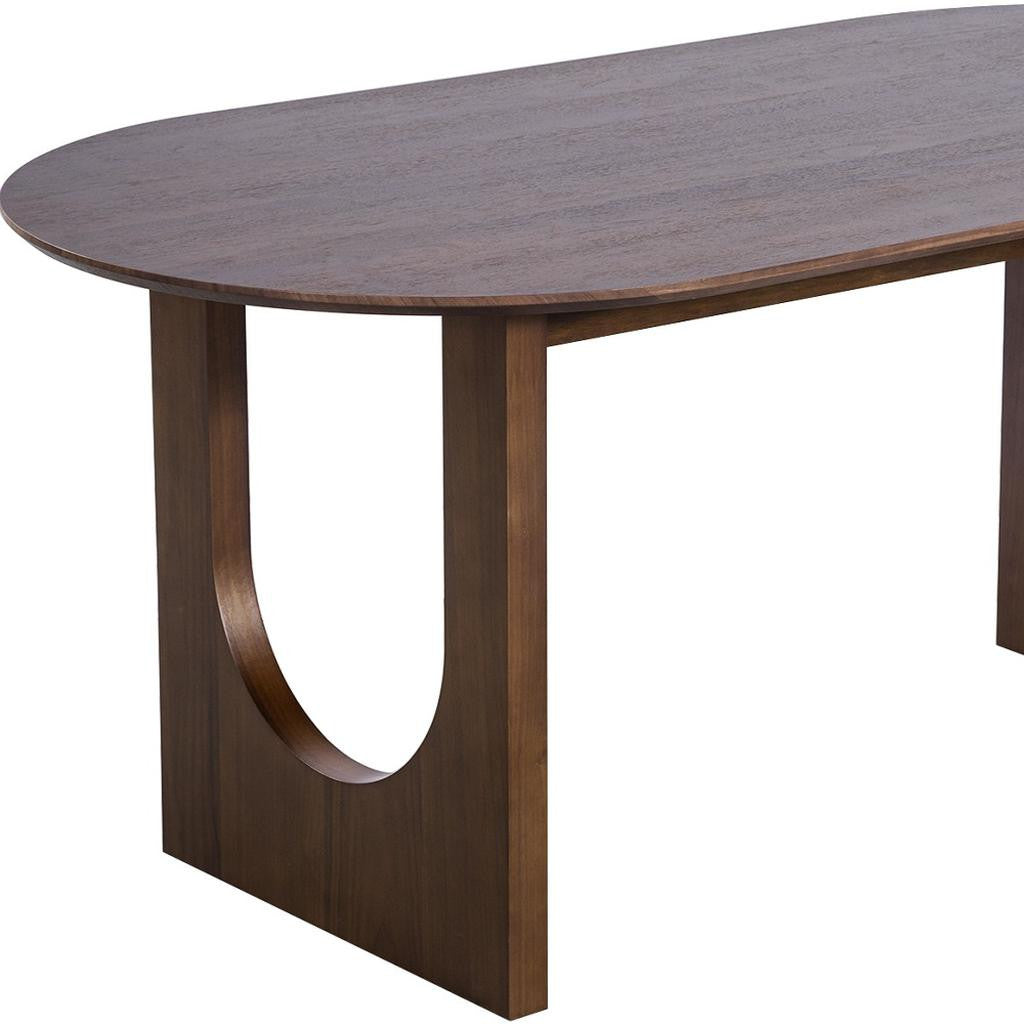 79" Walnut Solid Wood Mirrored Double Pedestal Base Oval Dining Table