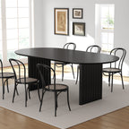 79" Black Solid Wood Mirrored Double Pedestal Base Oval Dining Table